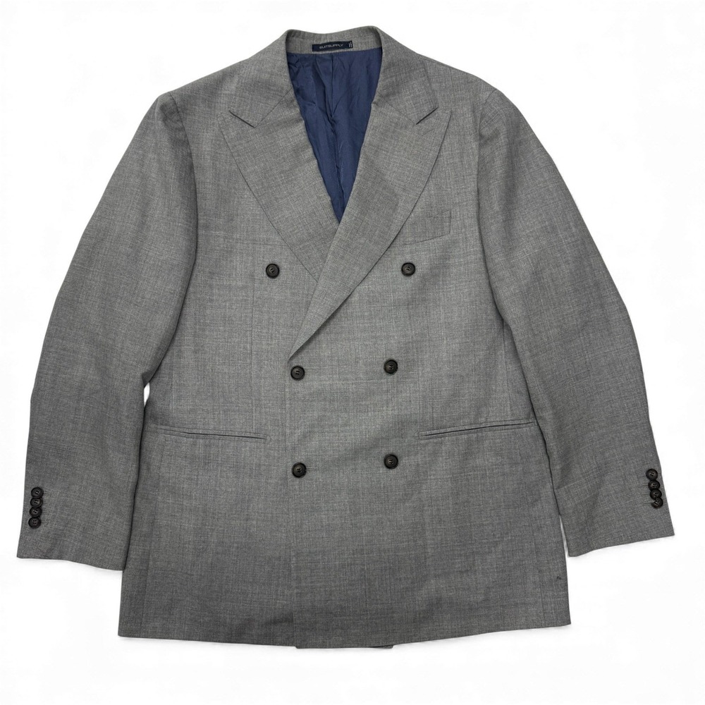 SUITSUPPLY Double Breasted Wool Suit Jacket Mens 54 EU 44 Slim Gray Havana Fit